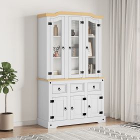 STUNNING WHITE MEXICAN PINE HIGHBOARD | SOLID WOOD STORAGE CABINET 44"x17"x77"