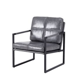 Light grey PU leather leisure black metal frame recliner chair for living room and bedroom furniture