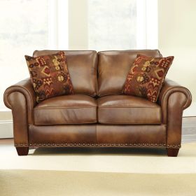 RUSTIC LEATHER LOVESEAT: PREMIUM CONSTRUCTION, NAIL-HEAD TRIM, MAXIMUM COMFORT & STYLE