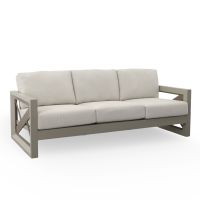 Elegant Contemporary Patio Sofa | Geometric Pattern, Beveled End Panels, Rust-Resistant Aluminum Frame | Outdoor Luxe Seating