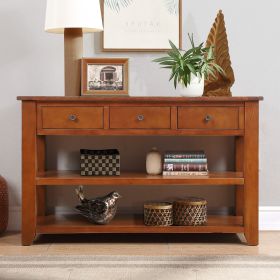 Chic 48'' Solid Pine Console Table | Modern Entryway Table with 3 Drawers & 2 Shelves | Stylish Brown Wood Side Table | Easy Assembly