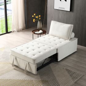 Elegant Beige Linen Ottoman Sofa Bed | Multipurpose Lazy Pull-Out Design