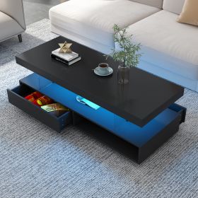 Ultimate LED Coffee Table with Storage - Modern Black Center Table | 2 Drawers & Display Shelves | Chic Living Room Accent Furniture