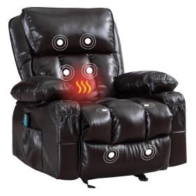 Cozy Brown Recliner Chair with Heating, Massage & Rocking Function – Ultimate Living Room Comfort with Side Pocket