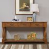 Chic Long Wood Console Table | 3 Drawers & Bottom Shelf | Stylish Entryway Hallway Table | Easy Assembly | Extra-Thick Sofa Table in Rich Brown