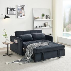 Luxe 55.5" Black Velvet Twin Pull-Out Sofa Bed | Sleek & Versatile Sleeper for Modern Living