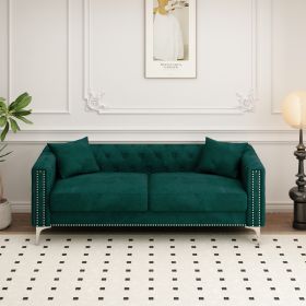 Sofa includes 2 pillows, 83 "green velvet triple sofa for small Spaces