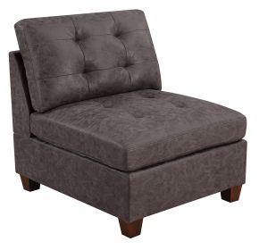 Sophisticated Dark Brown Tufted Armless Chair | Breathable Leatherette Sofa with Wooden Legs for Living Room