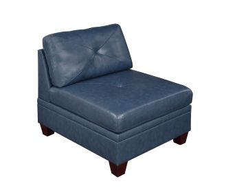 Contemporary Genuine Leather 1pc Armless Chair Ink Blue Color Tufted Seat Living Room Furniture