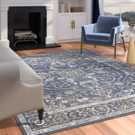 Damara Blue, Gray, and Multi-color Viscose Area Rug 5 x 8