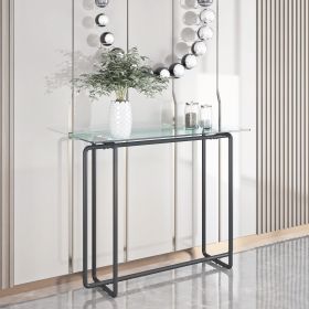 Console Table single layer tempered glass rectangular porch table black leg