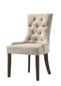 Farren Side Chair, Beige Fabric & Espresso Finish (set of 2)