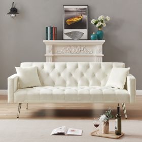 Chic Cream White Convertible Futon Sofa Bed – Stylish Sleeper Couch for Compact Spaces