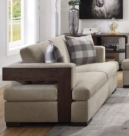 LUXE ACME NIAMEY LOVESEAT WITH PILLOWS | FABRIC & WALNUT WOOD ACCENTS