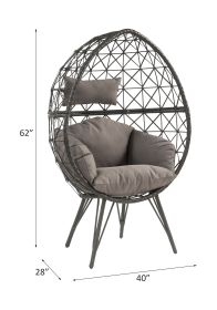 Lounge Chair, Light Gray Fabric & Black Wicker