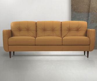 Luxurious ACME Radwan Sofa | Camel Leather Couch | Modern Mid-Century Design for Living Room