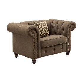 Aurelia Luxe Brown Linen Chair with Cozy Pillow | Elegant Comfort & Style