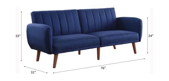 ACME Bernstein Adjustable Sofa, Blue Linen & Walnut Finish 57190