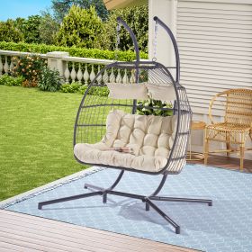 2 Person Outdoor Rattan Hanging Chair Patio Wicker Egg Chair