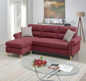 Vibrant Red Polyfiber Reversible Sectional Sofa Set with Chaise & Plush Cushions – Stylish Couch with Nailhead Accents