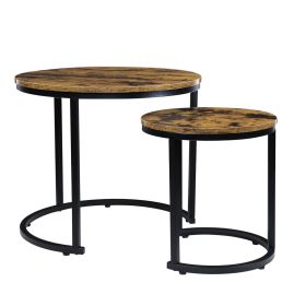 Coffee 2 in 1 Sofa Side Round Nest Tables, Wood