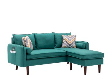 70" MIA GREEN SECTIONAL SOFA CHAISE W/ USB & PILLOWS - MODERN COMFORT