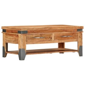 STUNNING BROWN ACACIA WOOD COFFEE TABLE – 43.3”X20.5”X17.7” | ELEGANT SOLID WOOD ACCENT TABLE FOR MODERN LIVING ROOMS