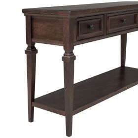 Classic Retro Style Console Table with Three Top Drawers and Open Style Bottom Shelf, Easy Assembly (Espresso)