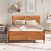 QUEEN SIZE OAK WOOD PLATFORM BED | STURDY SLAT SUPPORT & ELEGANT HEADBOARD