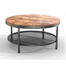 WESOME 2-Tier Single Panel Round Coffee Table for Living Room and Bedroom;  with 3D Texture Metal Frame and Mesh