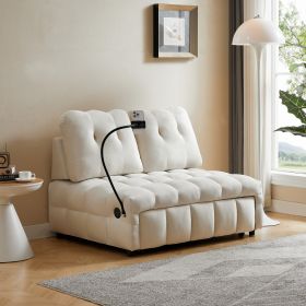 VELVET BEIGE MODERN SOFA BED – PULL-OUT WITH REMOVABLE BACKREST, USB PORT & SWIVEL PHONE STAND | LUXURY COMFORT