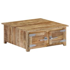 Rustic Solid Mango Wood Coffee Table 27.6"x27.6" | Square Brown Low Profile Accent Table for Living Room