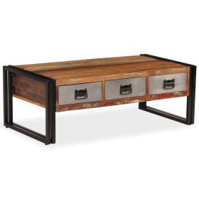 Rustic Reclaimed Wood Coffee Table with 3 Drawers – 39.4"x19.7"x13.8" Solid Wood Beauty