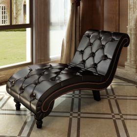 Elegant Brown Faux Leather Chaise Lounge | Stylish & Comfortable Seating for Your Home