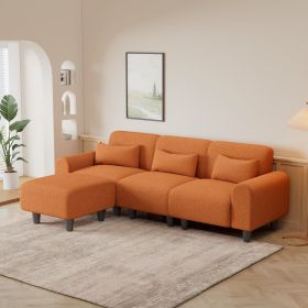 The 84.6-inch orange teddy fleece creative sofa can be assembled into a two-seater sofa with a single couch with three waist pillows to perfectly stre