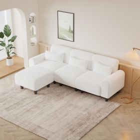 The 84.6-inch beige teddy fleece creative sofa can be assembled into a two-seater sofa plus a single couch with three waist pillows to perfectly stret