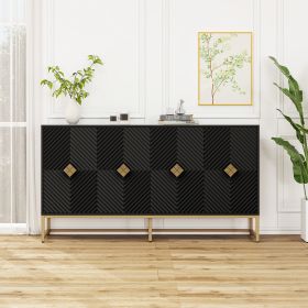 Elegant Carved 4-Door Sideboard Buffet | Modern Coffee Bar Cabinet with Adjustable Shelves for Living Room, Dining Room & Kitchen Storage