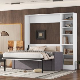 Elegant White Full-Size Murphy Bed Wall Bed with Sofa & Shelves | Space-Saving Multi-Function Design