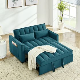 modern velvet loveseat sofa couch pull out bed,3 in one convertible for living room sofa bed,blue