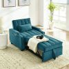 Luxurious 3-in-1 Blue Velvet Armchair Sofa Bed | Modern Convertible Couch for Living Room