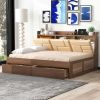 Deluxe Full Size Wood Daybed with Upholstered Storage, USB Ports & Dual Drawers | Rich Wood Finish