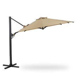 11 FT Cantilever Patio Umbrella, Round Outdoor Offset Umbrella with 360° Rotation & Tilt Adjustment without Base - Khaki