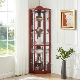 Glass Cabinet Lighted Corner Cabinet Corner Display Curio Cabinet, Glass Display With Light(Included)Bar Cabinet