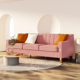 Exquisite Pink Velvet Sofa with Gold Trim ✨ | Modern 3-Seater Luxury Couch with Plush Comfort