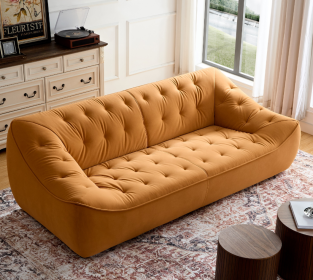 Ultra-Cozy Orange Sofa with Removable Pillows | Durable Fabric & Solid Wood Frame | Stylish, Comfort-First Design