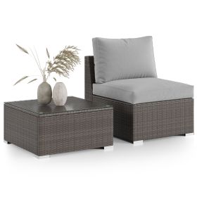 2 Pieces Patio Furniture Sets with Coffee Table PE rattan Water Resistance - Grey