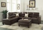 Luxurious Espresso Faux Leather 3-PC Reversible Sectional Sofa Set | Contemporary Living Room Furniture w/ Chaise & Ottoman