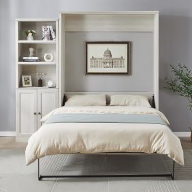 Queen Murphy Wall Bed with Side Cabinet | Space-Saving Storage Shelf | Perfect for Guest Room, Bedroom & Home Office