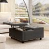 STYLISH MID-CENTURY STORAGE BENCH | DARK GREY FOOTSTOOL WITH NAILHEAD TRIM & DUAL DOORS – MODERN COFFEE TABLE FOR LIVING ROOM