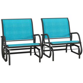 Outsunny Porch Glider Set of 2, Metal Frame Swing Glider Chairs with Breathable Mesh Fabric, Curved Armrests and Steel Frame for Garden, Poolside